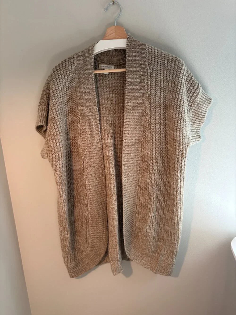 Poof Excellence Beige Short Sleeve Open Front Chunky Knit Cardigan - 3X